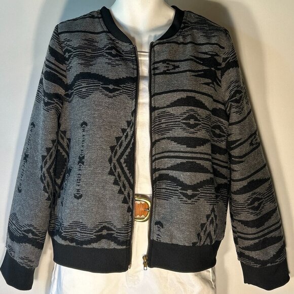 Bentee SZXL Charcoal Wool  Blend Bomber Jacket Aztec Western Ranch Southwestern - Picture 1 of 10